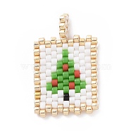 Christmas Theme Handmade MIYUKI Japanese Seed Loom Pattern Seed Beads, Christmas Theme Rectangle Pendants, Christmas Tree Pattern, 24x15x1.7mm, Hole: 3x2mm(PALLOY-MZ00060-01)