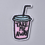 Computerized Embroidery Cloth Iron on/Sew on Patches, Costume Accessories, Drinks, Pink, 54x31x2mm(DIY-L031-019)