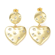 Rack Plating Brass with Cubic Zirconia Heart Dangle Stud Earrings, Long-Lasting Plated, Lead Free & Cadmium Free, Real 18K Gold Plated, 33x21mm(EJEW-Z031-02G)