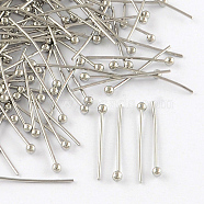 Brass Ball Head pins, Cadmium Free & Lead Free, Platinum, 32x0.5mm, 24 Gauge, Head: 2mm, about 10000pcs/bag(KK-R020-08P)