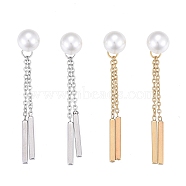 304 Stainless Steel Chain Tassel Earrings, with Ear Nuts and Acrylic Imitation Pearl Beads, Bar & Half Round, Mixed Color, 43mm, Pin: 0.7mm(EJEW-I248-26)