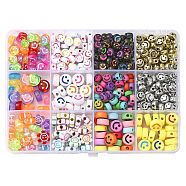 Mixed Styles Acrylic Beads, Flat Round with Smiling Face, Mixed Color, 7~10x7~11x3.5~5mm, Hole: 1.5~2mm(DIY-YW0008-44)