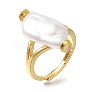 Rack Plating Brass Finger Rings for Women, with ABS Imitation Pearl, Cadmium Free & Lead Free, Long-Lasting Plated, Rectangle, Real 18K Gold Plated, Inner Diameter: 17.7mm(RJEW-C112-02G)