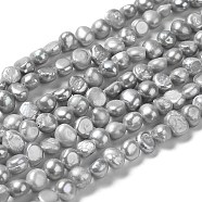 Natural Cultured Freshwater Pearl Beads Strands, Two Sides Polished, Dyed, Light Grey, 5~5.5x5~6x3~4mm, Hole: 0.6mm, about 66pcs/strand, 13.46~13.58 inch(34.2~34.5cm)(PEAR-E017-32)