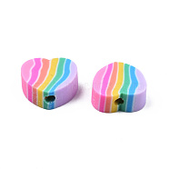 Handmade Polymer Clay Beads, Heart, Colorful, 8~9x9~10x4mm, Hole: 1.6mm(X-CLAY-N011-59-01)