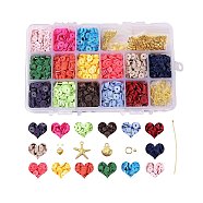 DIY Jewelry Kits, with Handmade Polymer Clay Heishi Beads, Alloy Pendants, Elastic Thread, Brass Spacer Beads & Ball Head Pins & Jump Rings, Scissors, Golden, 6x1mm, Hole: 1.5~2mm, about 2520~2800pcs/set(DIY-SZ0001-04-6mm)