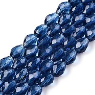 Transparent Glass Beads Strands, Faceted, Teardrop, Marine Blue, 8x6mm, Hole: 1.2mm, about 65~67pcs/strand, 20.08 inch(51cm)(EGLA-N013-T6mm-D28)