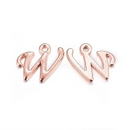 Rose Gold Plated Alloy Letter Pendants, Rack Plating, Cadmium Free & Lead Free, Letter.W, 15x13x2mm, Hole: 1.5mm(X-PALLOY-J718-01RG-W)
