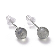 Crackle Round Moonstone Dainty Stud Earrings for Girl Women, with 925 Sterling Silver Pin, 5.5mm, Pin: 0.8mm(EJEW-M202-04B)