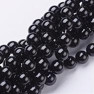 Natural Black Onyx Round Beads Strands, Grade A, Dyed, about 10mm, Hole: 1mm, about 37~39pcs/strand, 15 inch(GSR10mmC097)