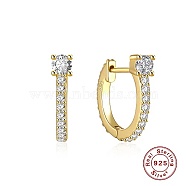 925 Sterling Silver Micro Pave Cubic Zirconia Hoop Earrings, with S925 Stamp, Golden, 12x1.5~4mm(HD5768-1)