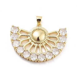 Fan Shaped Rack Plating Brass Micro Pave Cubic Zirconia Pendants, Cadmium Free & Lead Free, Long-Lasting Plated, Real 18K Gold Plated, 26x35x4mm, Hole: 3x4mm(KK-G512-28A-G)