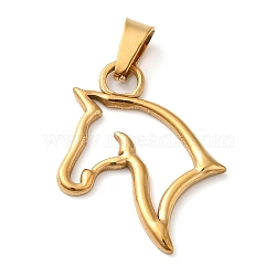 Vacuum Plating 304 Stainless Steel Pendants, Hollow Horse Head Charms, Golden, 22.5x19x1.5mm, Hole: 3.5x6.5mm(STAS-D069-03G)