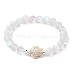 Beach Turtle Dyed Synthetic Turquoise Bead Bracelets, 8mm Round Synthetic Moonstone Beaded Stretch Bracelets for Women Men, Beige, Inner Diameter: 2-1/8 inch(5.5cm), 8mm(BJEW-JB10251-01)