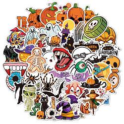 Halloween Themed PVC Sticker Labels, Self-adhesive Decals, for Suitcase, Skateboard, Refrigerator, Helmet, Mobile Phone Shell, Colorful, 60~80mm, 50pcs/set(HAWE-PW0001-054E)