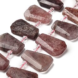 Natural Strawberry Quartz Beads Strands, with Glass Beads, Faceted, Teardrop, Top Drilled, 26~30.5x16~22.5x6.5~8.5mm, Hole: 1.4mm, about 18pcs/strand, 15.28~15.94''(38.8~40.5cm)(G-H078-A02-01)