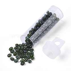 2-Hole Seed Beads, Czech Glass Beads, Transparent Baking Paint Style, Sea Green, 5x3.5~3.8x2.5~2.8mm, Hole: 0.9mm, about 10g/bottle(SEED-R048-50720)