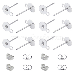 304 Stainless Steel Stud Earring Findings, with Loop and Ear Nuts, Flat Round, Stainless Steel Color, Stud Earring Findings: 200pcs/box, Ear Nuts: 200pcs/box(STAS-UN0007-95P)