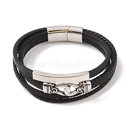 Braided Microfiber Leather Multi-strand Bracelets, 304 Stainless Steel Bracelets for Men, Stainless Steel Color, Knot, 8-5/8x1 inch(22x2.5cm)(BJEW-B096-05A)