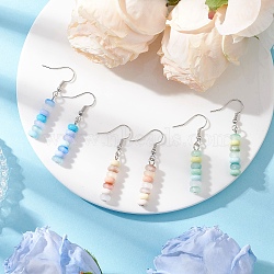 3 Pairs Glass Dangle Earrings, with Brass Earring Hooks, Rondelle, Platinum, Mixed Color, 45~46x6.5mm(EJEW-JE06643)