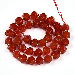 Natural Carnelian(Dyed & Heated) Beads Strands, with Seed Beads, Star Cut Round Beads, Faceted, 7.5~8x9~10x9~10mm, Hole: 1.2mm, about 37~38pcs/strand, 14.69''(37.3cm), Seed Beads: 2.5~3x2mm(G-T140-09B)