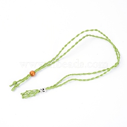 Adjustable Braided Waxed Cord Macrame Pouch Necklace Making, Interchangeable Stone, with Wood Beads & Alloy Pipe Beads, Yellow Green, 17-3/8~18-1/2 inch(44~47cm)(MAK-WH0009-02I)
