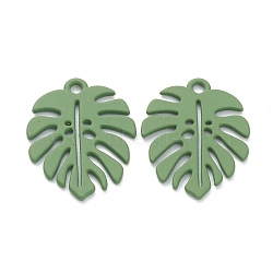 Baking Painted Alloy Pendants, Tropical Leaf Charms, for DIY Accessories, Lead Free & Cadmium Free, Monstera Leaf, Medium Sea Green, 21x17x1mm, Hole: 1.6mm(ENAM-I051-01B)