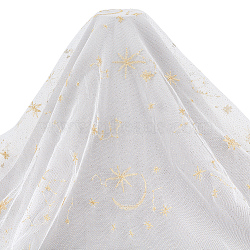 1 Yard Star & Moon Pattern Polyester Mesh Fabric, Dress Accessories, White, 1500mm(OCOR-ME0001-11)