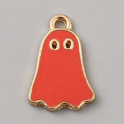 Halloween Alloy Enamel Pendants, Light Gold, Ghost Charm, Red, 14x9.5x1.5mm, Hole: 1.2mm(FIND-WH20015-011C)