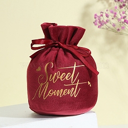 Velvet Drawstring Pouches, Candy Gift Bags Christmas Party Wedding Favors Bags, FireBrick, 15x13cm(PW-WG58252-01)