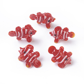 Home Decorations, Handmade Lampwork Display Decorations, Tropical Fish, Red, 27~31x13~15x24~27mm
