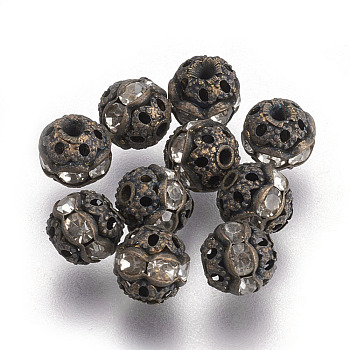 Brass Rhinestone Beads, Grade A, Nickel Free, Antique Bronze Metal Color, Round, Crystal, 6mm, Hole: 1mm