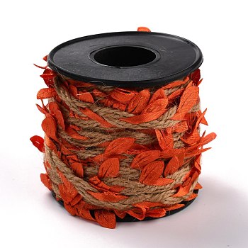 DIY Wreath Foliage Green Leaves Ribbon Decorative, Artificial Leaf, for Home Wall Garden Party Decor, Orange Red, 24x1.5mm, 10m/roll