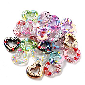 Transparent Acrylic Beads, with Enamel, Heart, Mixed Color, 27.6x31x8.2mm, Hole: 3mm