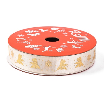 5 Yards Christmas Gold Stamping Polyester Printed Ribbon, for Gift Wrapping, Angel & Fairy, 5/8 inch(16mm)