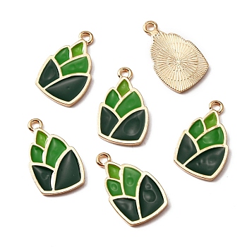 Alloy Enamel Pendants, Light Gold, Bamboo Shoot, Green, 23.5x14.5x1.5mm, Hole: 2mm