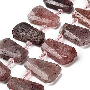 Natural Strawberry Quartz Beads Strands, with Glass Beads, Faceted, Teardrop, Top Drilled, 26~30.5x16~22.5x6.5~8.5mm, Hole: 1.4mm, about 18pcs/strand, 15.28~15.94''(38.8~40.5cm)