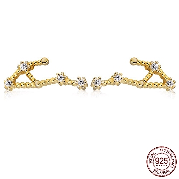 Cubic Zirconia Constellation Stud Earrings, Golden 925 Sterling Silver Earrings, Libra, 12.5x5.8mm