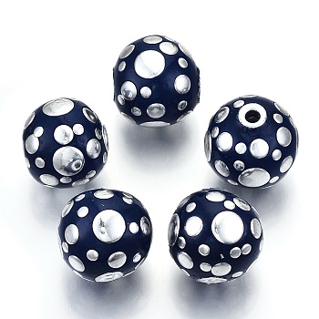 Handmade Indonesia Beads, with Metal Findings, Platinum Metal Color, Round, Dark Blue, 22~23mm, Hole: 3mm