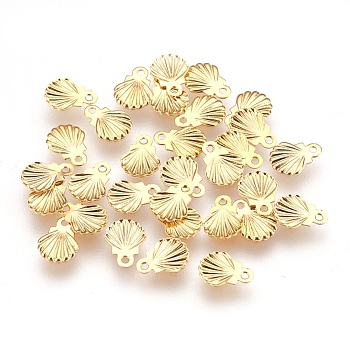 304 Stainless Steel Pendants, Shell, Real 24k Gold Plated, 7.5x5.5x0.5mm, Hole: 0.8mm