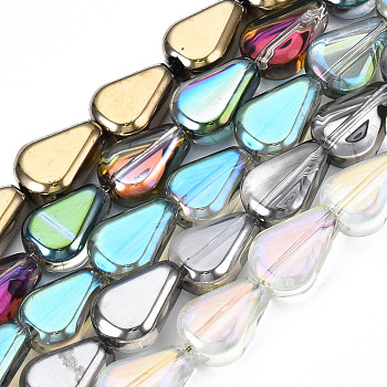 Electroplate Glass Beads Strands, Teardrop, Mixed Color, 11x8x4.5mm, Hole: 0.9mm, about 60pcs/strand, 25.59 inch(65cm)