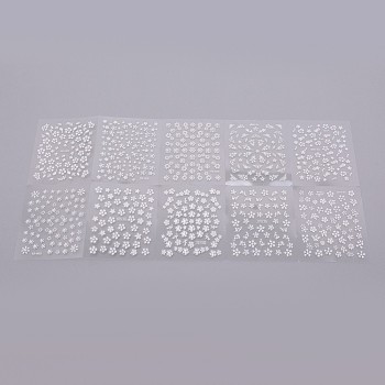 3D Nail Art Stickers Decals, DIY Nail Art Decoration, Flower Pattern, White, 62.5x53x1mm, 10sheets/set