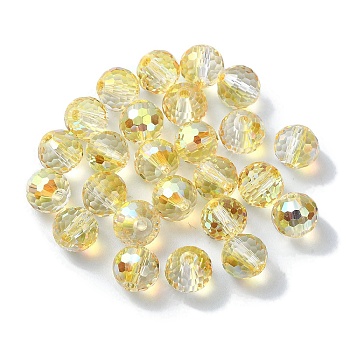 Half Plated Glass Beads, Faceted Round, Light Khaki, 8x7mm, Hole: 1.5mm