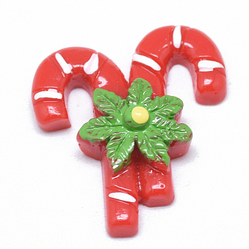 Resin Cabochons, Christmas Candy Cane, Red, 29x25x7mm