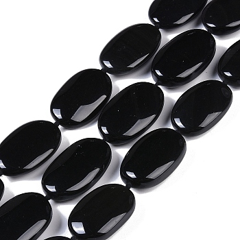 Natural Black Gemstone Beads Strands, Oval, 29x23x8mm, Hole: 1.4mm, about 14pcs/strand, 16.34''(41.5cm)