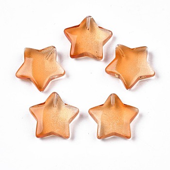 Transparent Spray Painted Glass Beads, Five-pointed Star, Chocolate, 19x20x5.5mm, Hole: 1.2mm