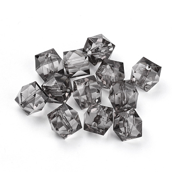 Transparent Acrylic Beads, Faceted, Cube, Light Grey, 10x10x8mm, Hole: 1.5mm