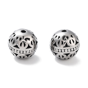 304 Stainless Steel Beads, Round, Antique Silver, 8mm, Hole: 1mm