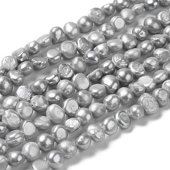 Natural Cultured Freshwater Pearl Beads Strands, Two Sides Polished, Dyed, Light Grey, 5~5.5x5~6x3~4mm, Hole: 0.6mm, about 66pcs/strand, 13.46~13.58 inch(34.2~34.5cm)