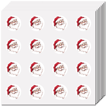 8Pcs Plastic Waterproof Self-Adhesive Picture Stickers, Round Dot Cartoon Decals for Kid's Art Craft, Santa Claus, 150x150mm, Sticker: 25mm, 8 pcs/set